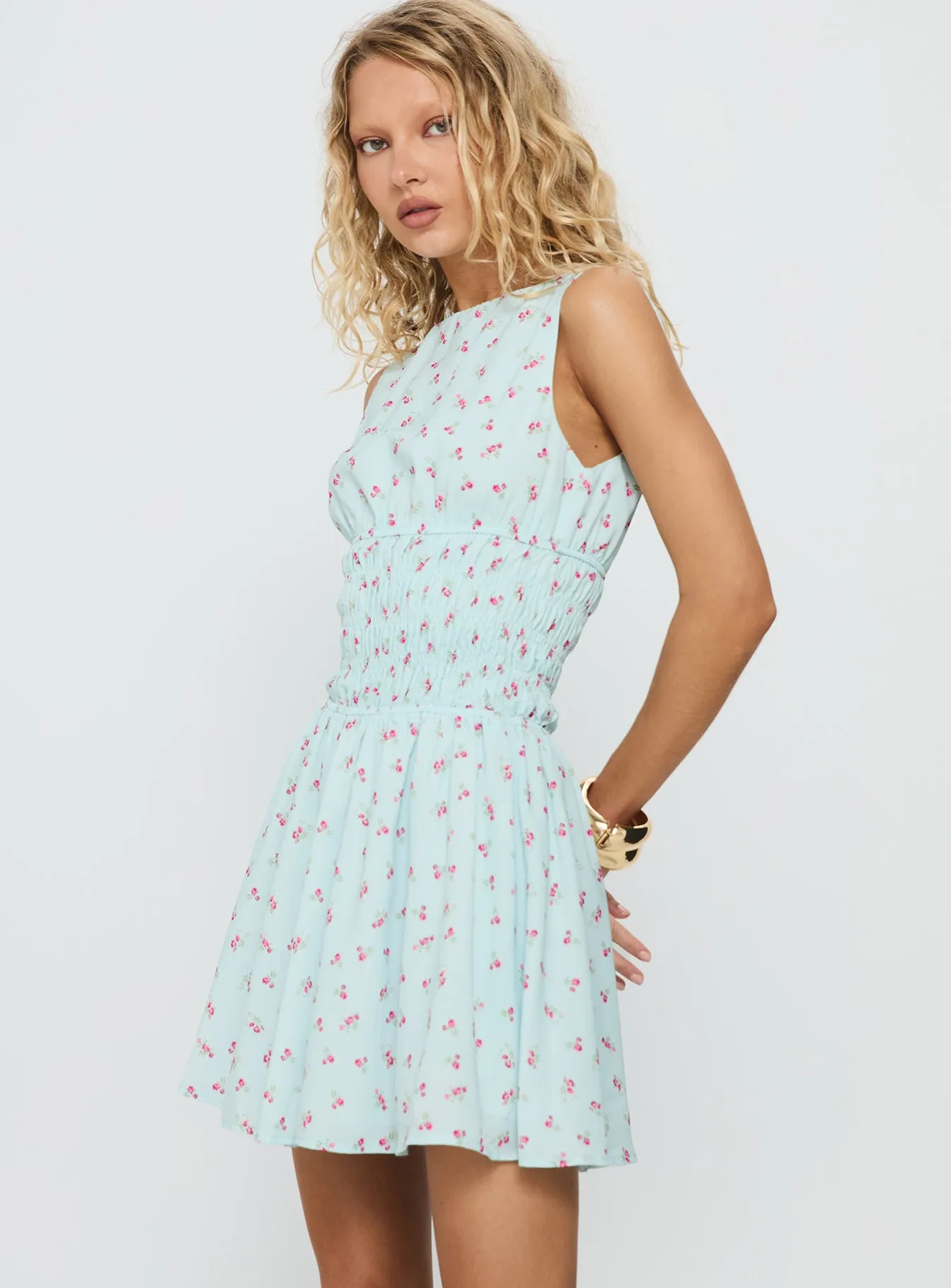 Alonah Shirred Mini Dress Blue Floral sold by Princess Polly product image thumbnail 3