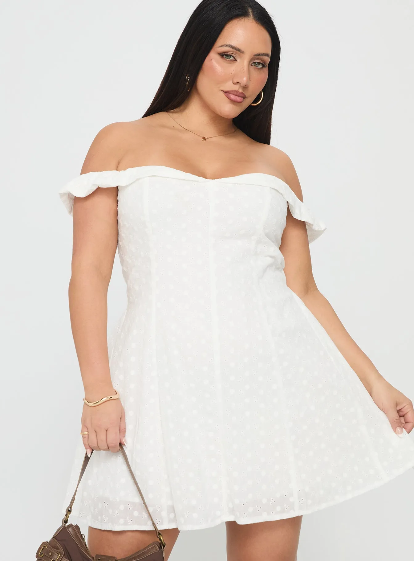 rosebud broiderie off the shoulder mini dress white Rosebud Off The Shoulder Mini Dress White Petite