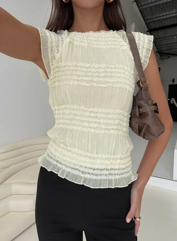 Talyn Cap Sleeve Frill Top Cream sold by Princess Polly