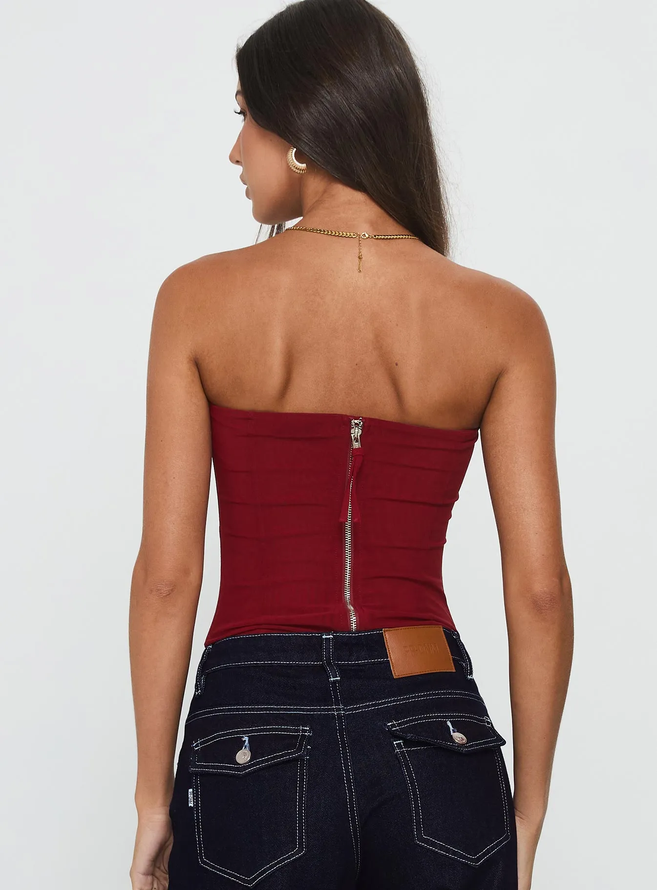 Oscuro Longline Mesh Corset Top Berry sold by Princess Polly product image thumbnail 5