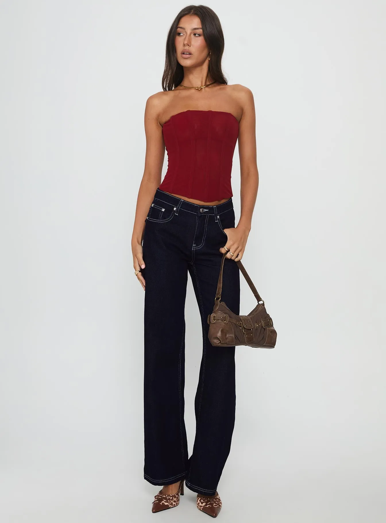 Oscuro Longline Mesh Corset Top Berry sold by Princess Polly product image thumbnail 3