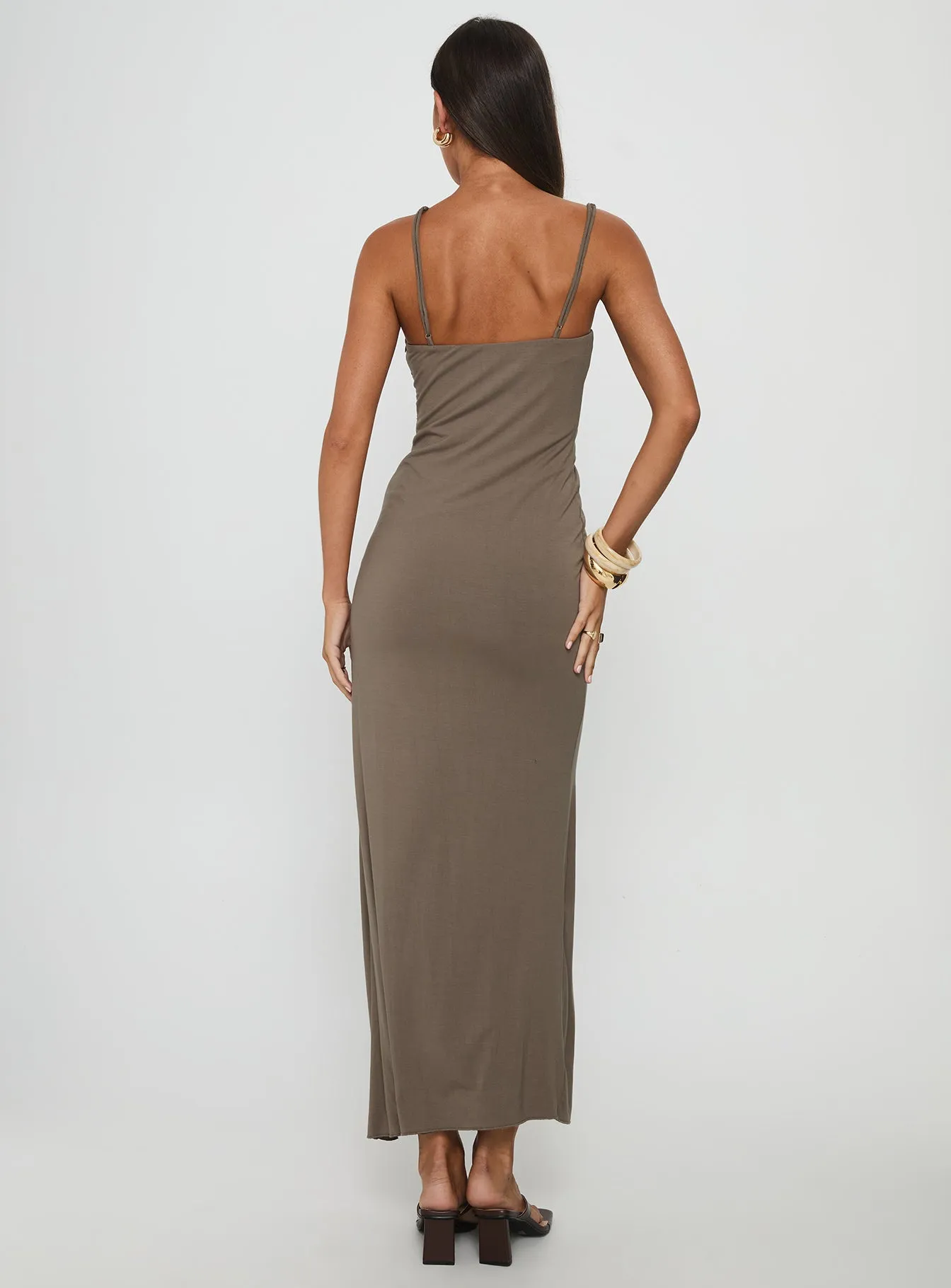 Romanie One Shoulder Ruched Maxi Dress Taupe sold by Princess Polly product image thumbnail 4