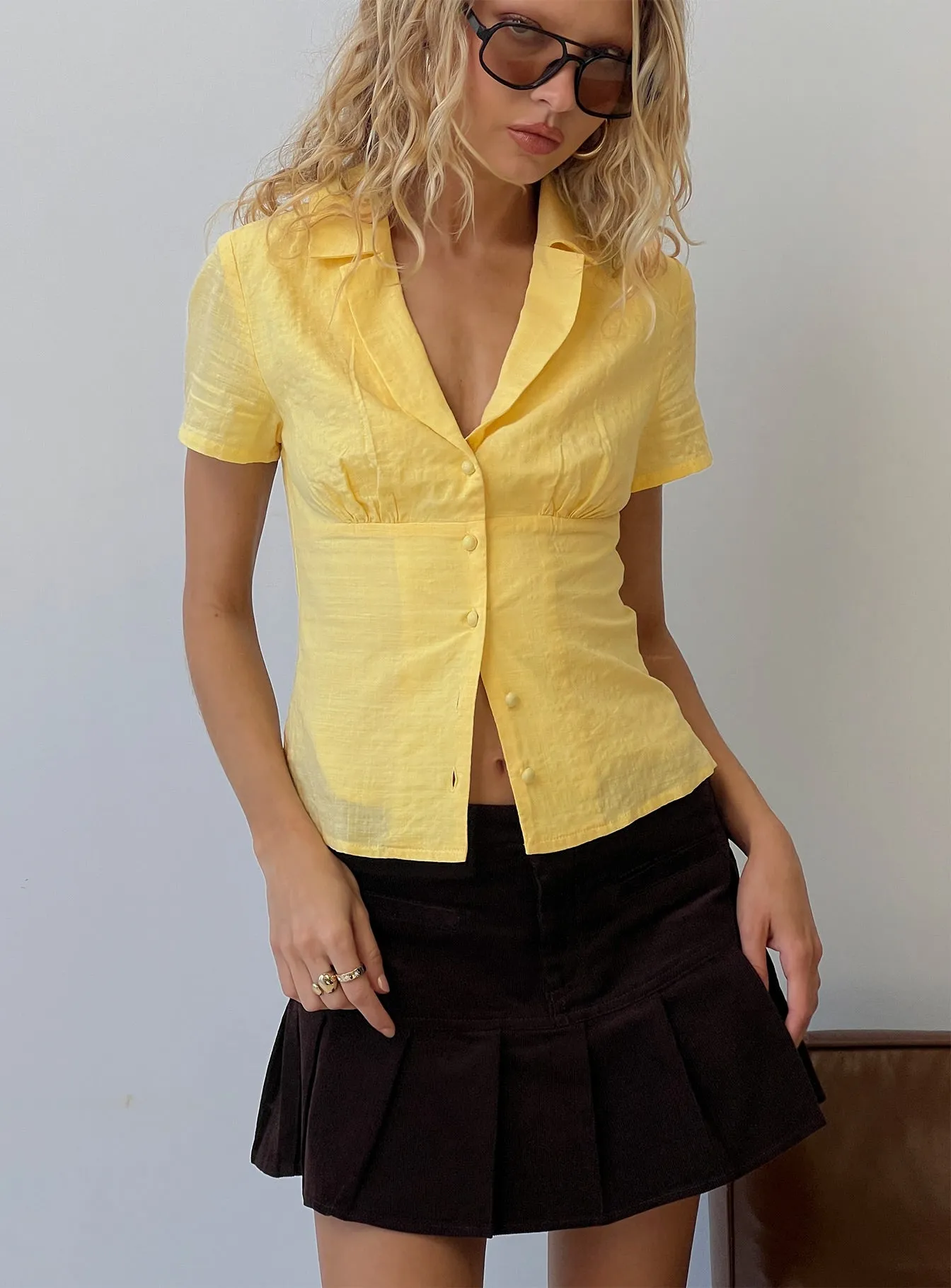 Delyla Button Up Top Yellow sold by Princess Polly