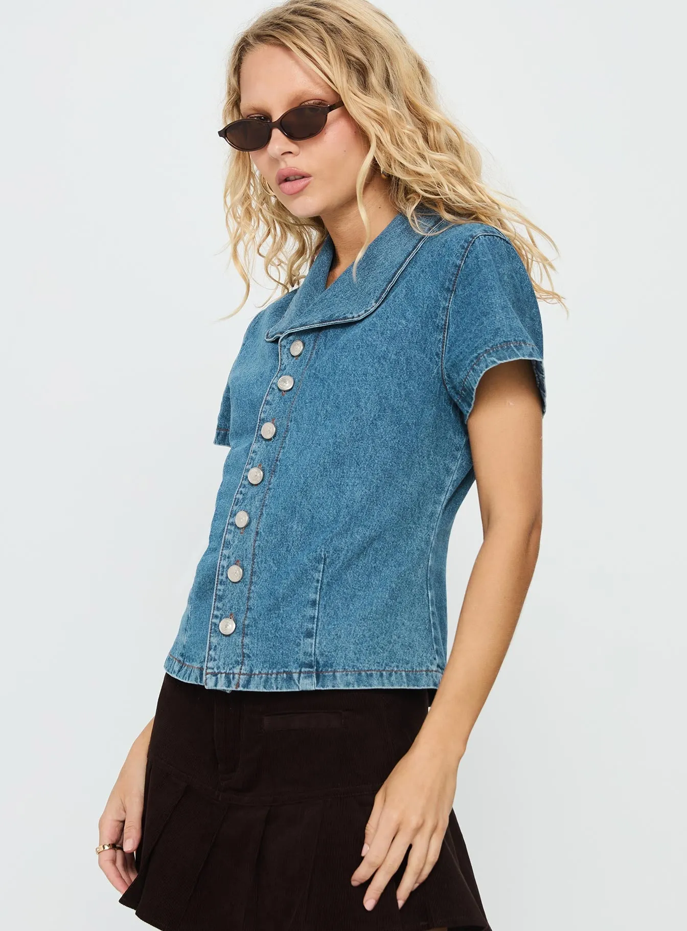 Ellix Button Up Top Blue Denim sold by Princess Polly product image thumbnail 4