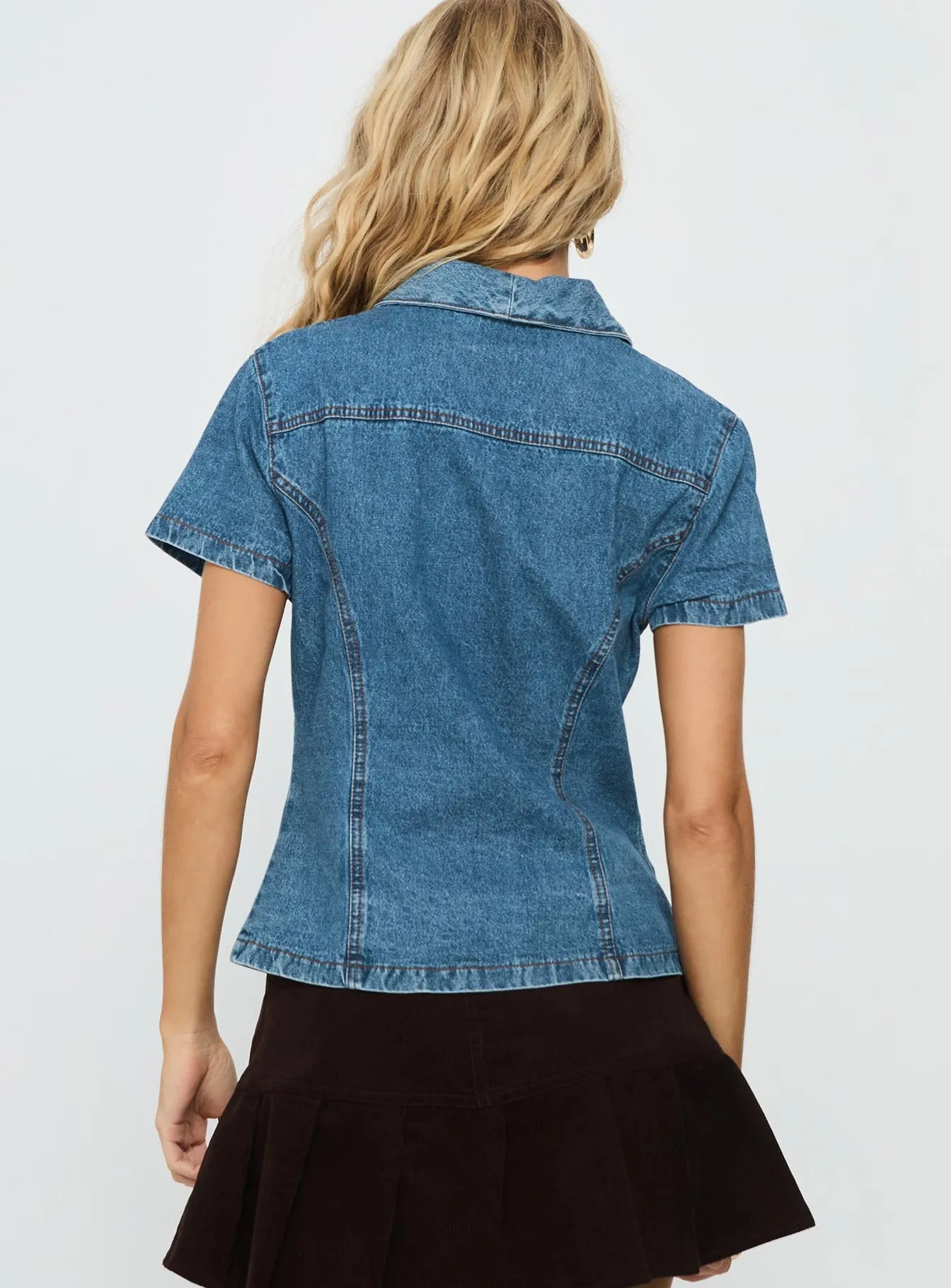 Ellix Button Up Top Blue Denim sold by Princess Polly product image thumbnail 5