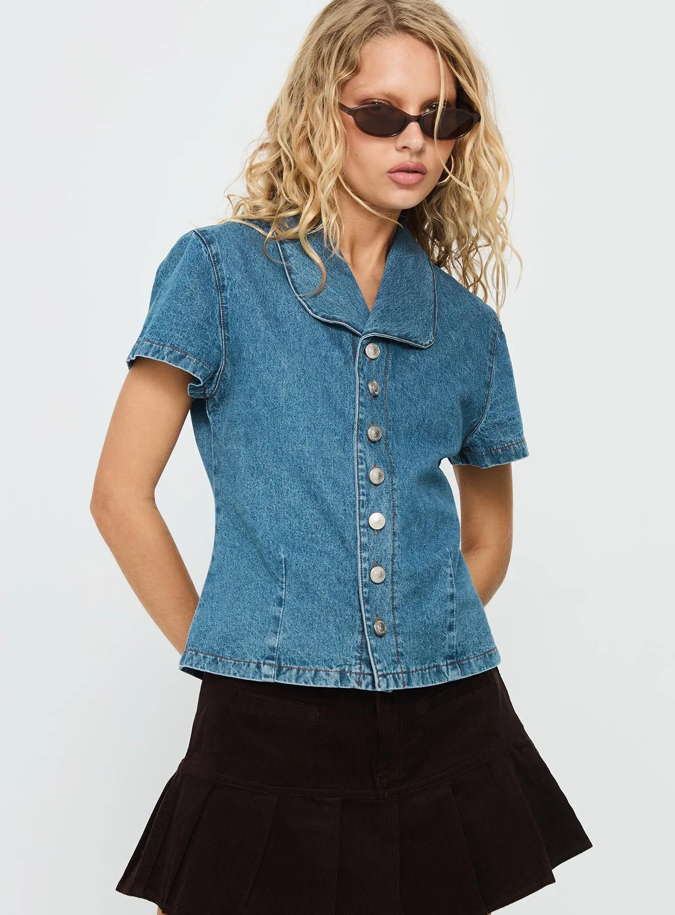 Ellix Button Up Top Blue Denim sold by Princess Polly product image thumbnail 2