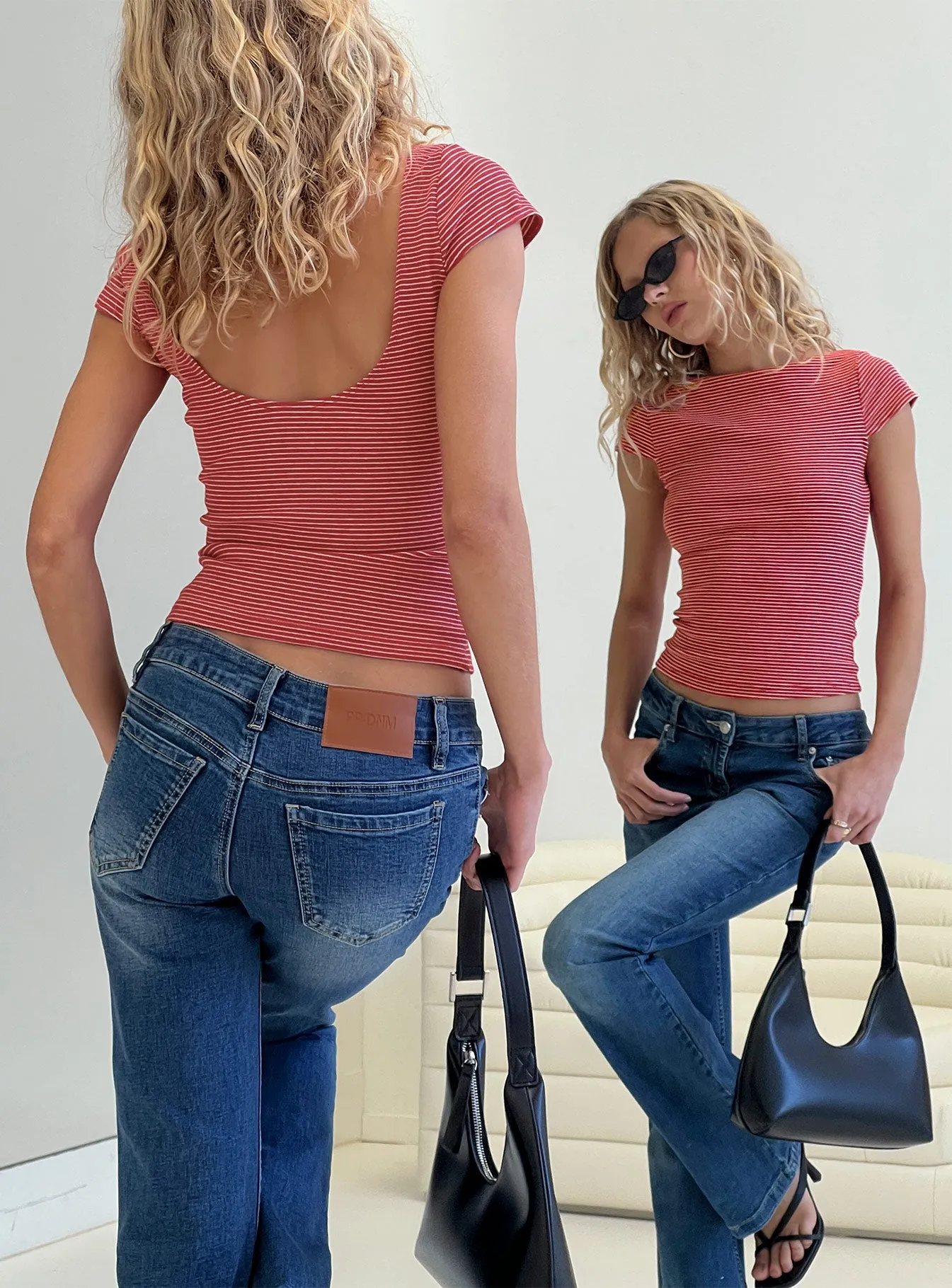 Nyren Low Back Boatneck Top Red Stripe sold by Princess Polly