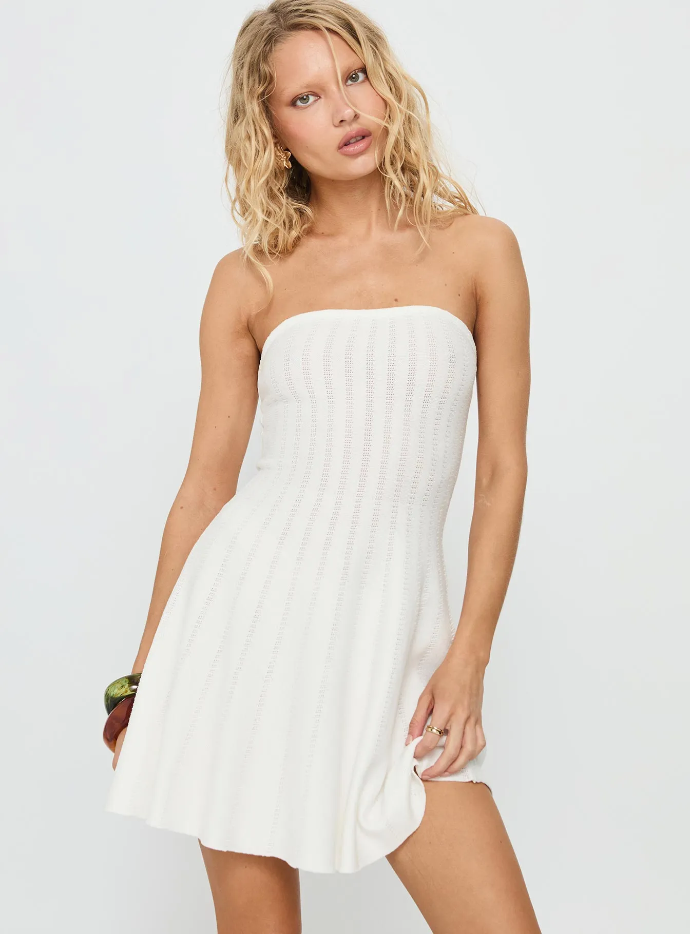 Alaini Strapless Knit Mini Dress White sold by Princess Polly product image thumbnail 2