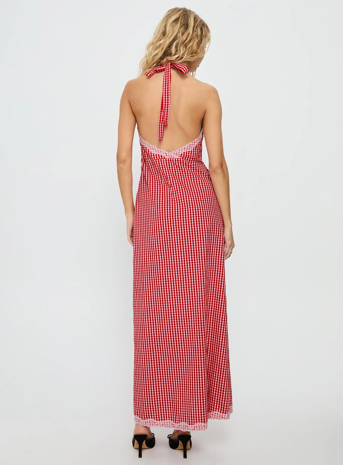 Betsie Halter Lace Maxi Dress Red Gingham sold by Princess Polly product image thumbnail 5