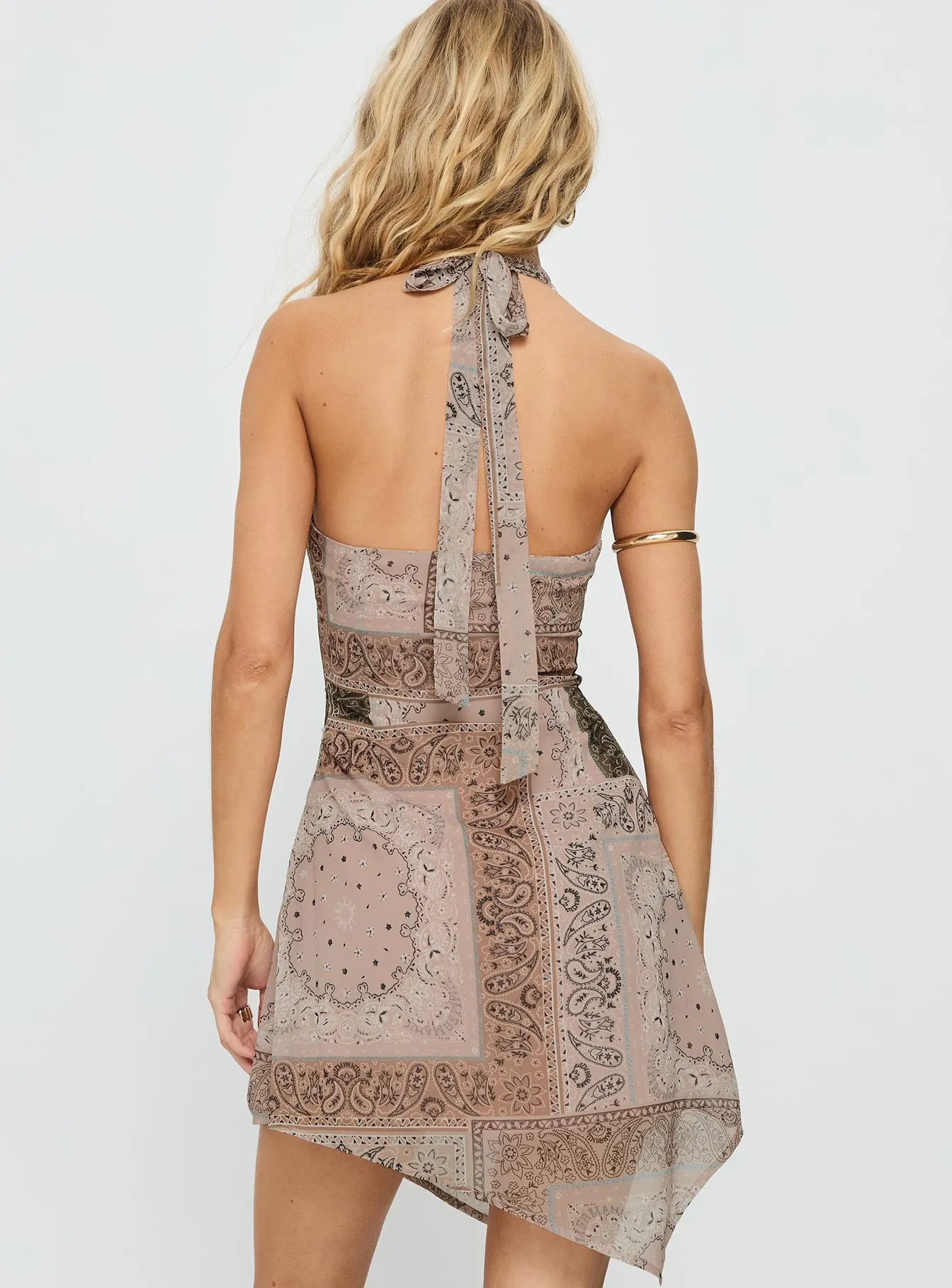 Spartacus Halter Mini Dress Brown / Multi sold by Princess Polly product image thumbnail 5