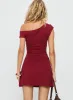 Prestige One Shoulder Mini Dress Burgundy sold by Princess Polly