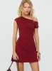 Prestige One Shoulder Mini Dress Burgundy sold by Princess Polly