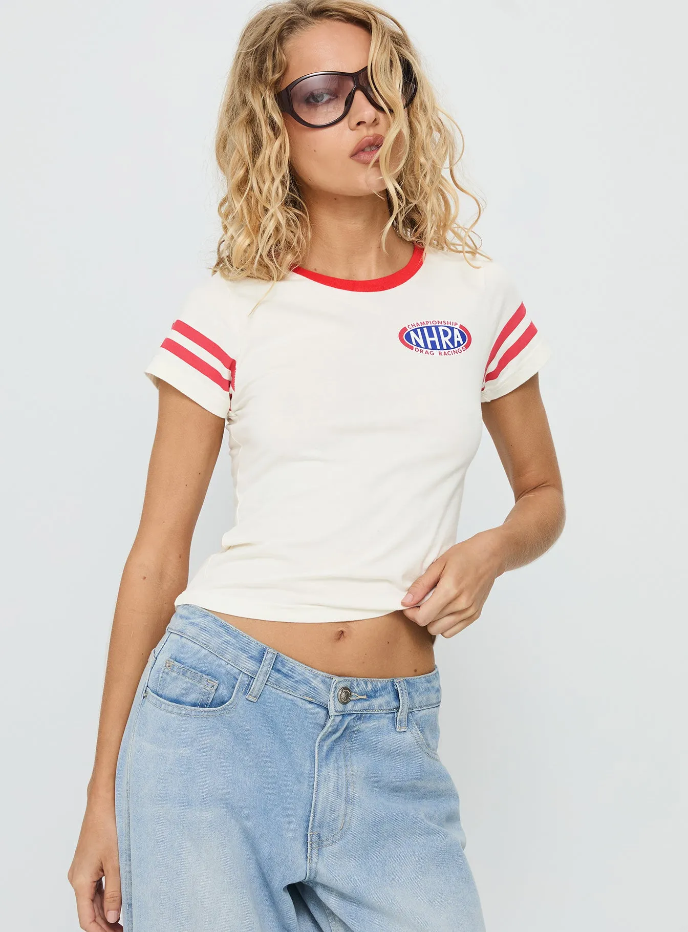 Nhra Championship Ringer Graphic Top White sold by Princess Polly product image thumbnail 2