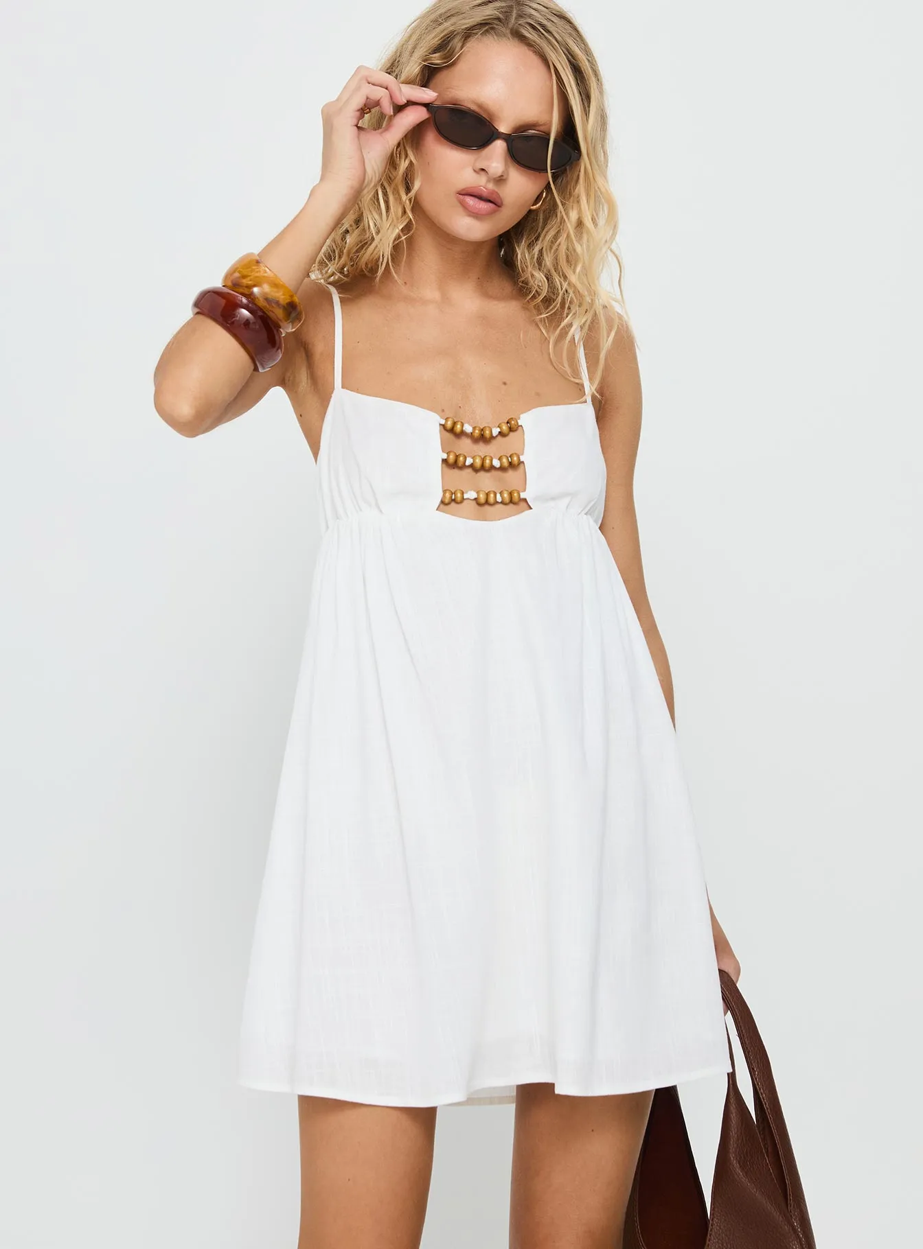 Beabado Beaded Mini Dress White sold by Princess Polly product image thumbnail 2