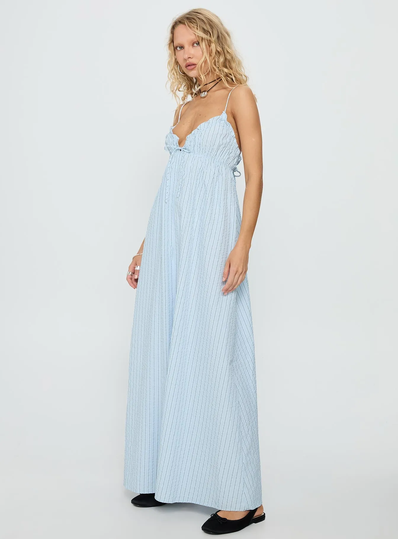 Avelyn Shirred Maxi Dress Blue Stripe sold by Princess Polly product image thumbnail 4
