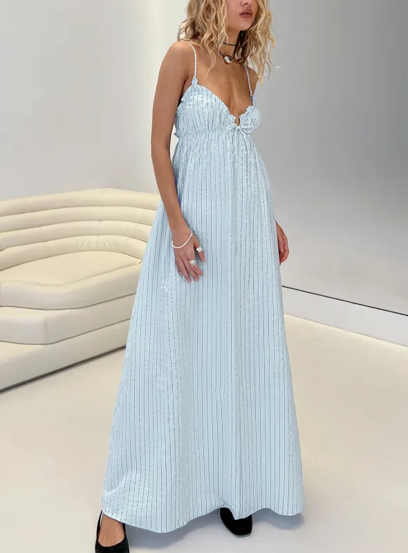 Avelyn Shirred Maxi Dress Blue Stripe sold by Princess Polly