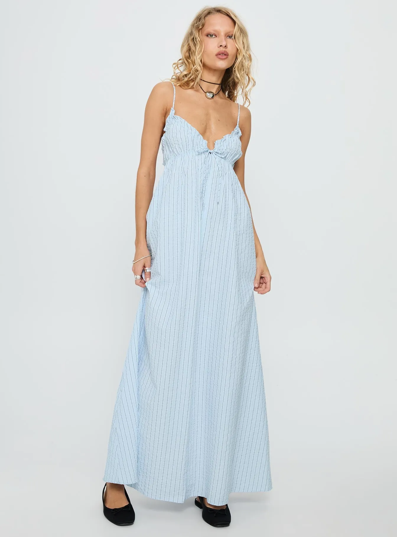 Avelyn Shirred Maxi Dress Blue Stripe sold by Princess Polly product image thumbnail 3