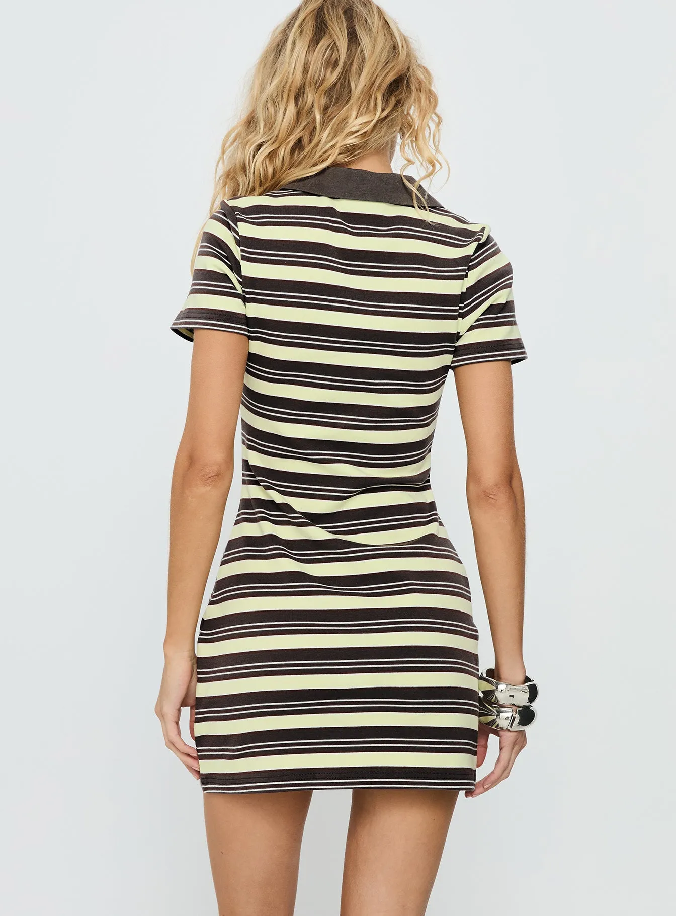 Zuria Collared V-neck Mini Dress Brown / Yellow Stripe sold by Princess Polly product image thumbnail 5