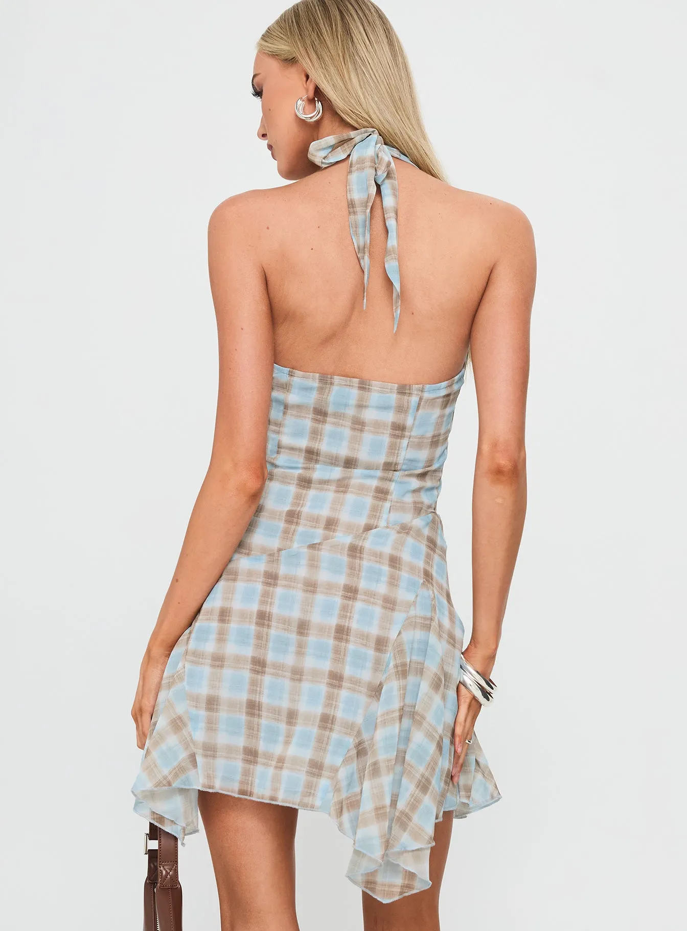 Valorie Halter Mini Dress Blue Check sold by Princess Polly product image thumbnail 5
