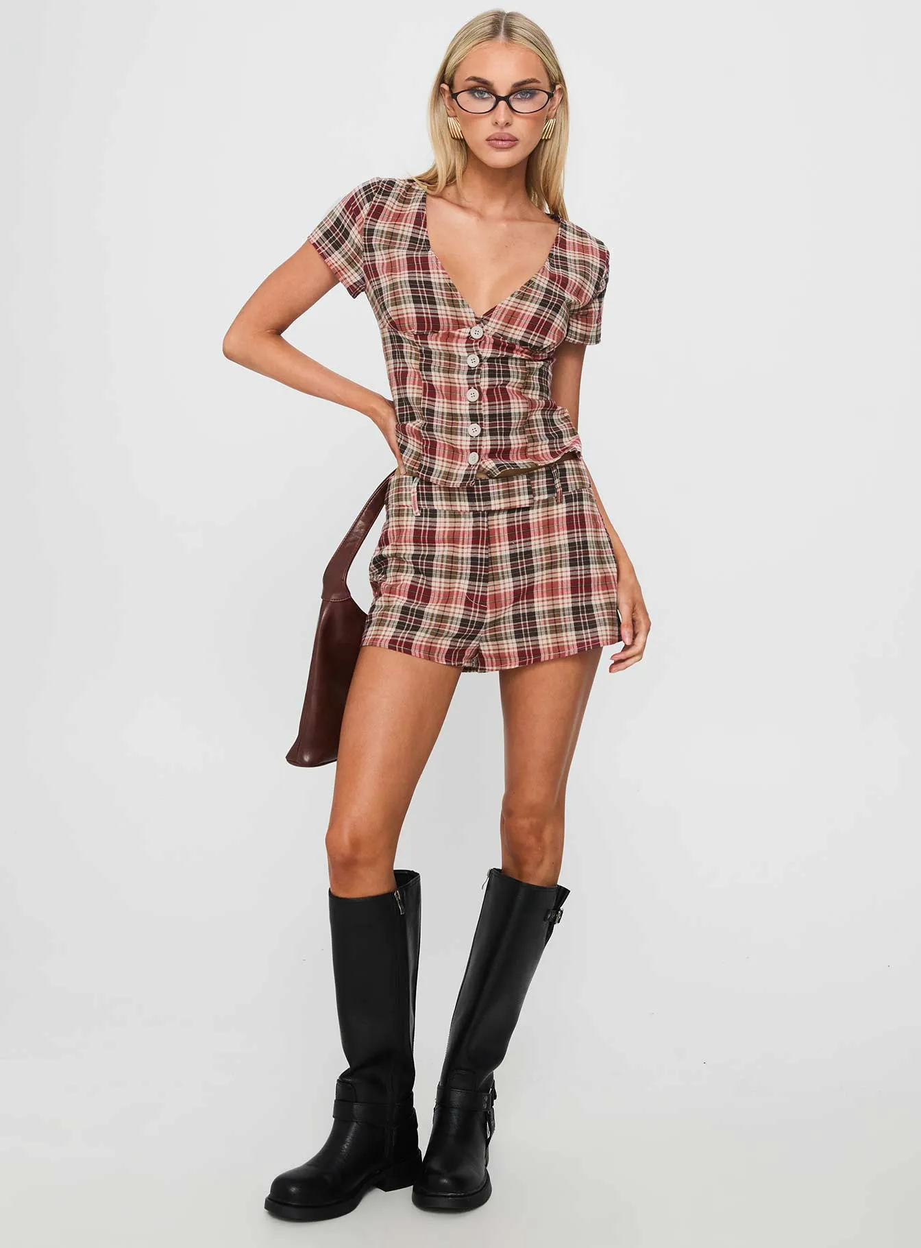 Odera Short Red Check sold by Princess Polly product image thumbnail 3
