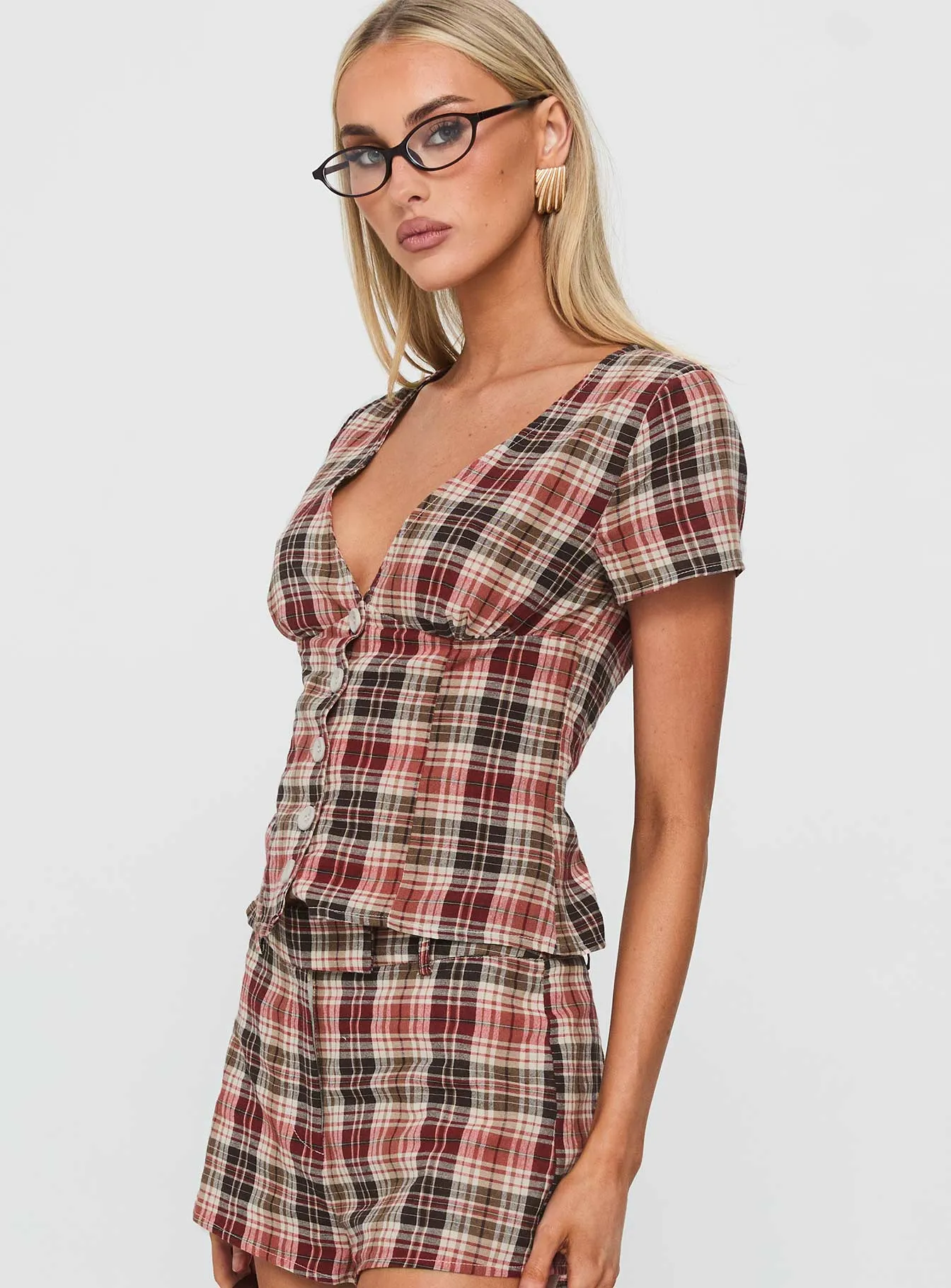 Odera Button Up Blouse Top Red Check sold by Princess Polly product image thumbnail 4