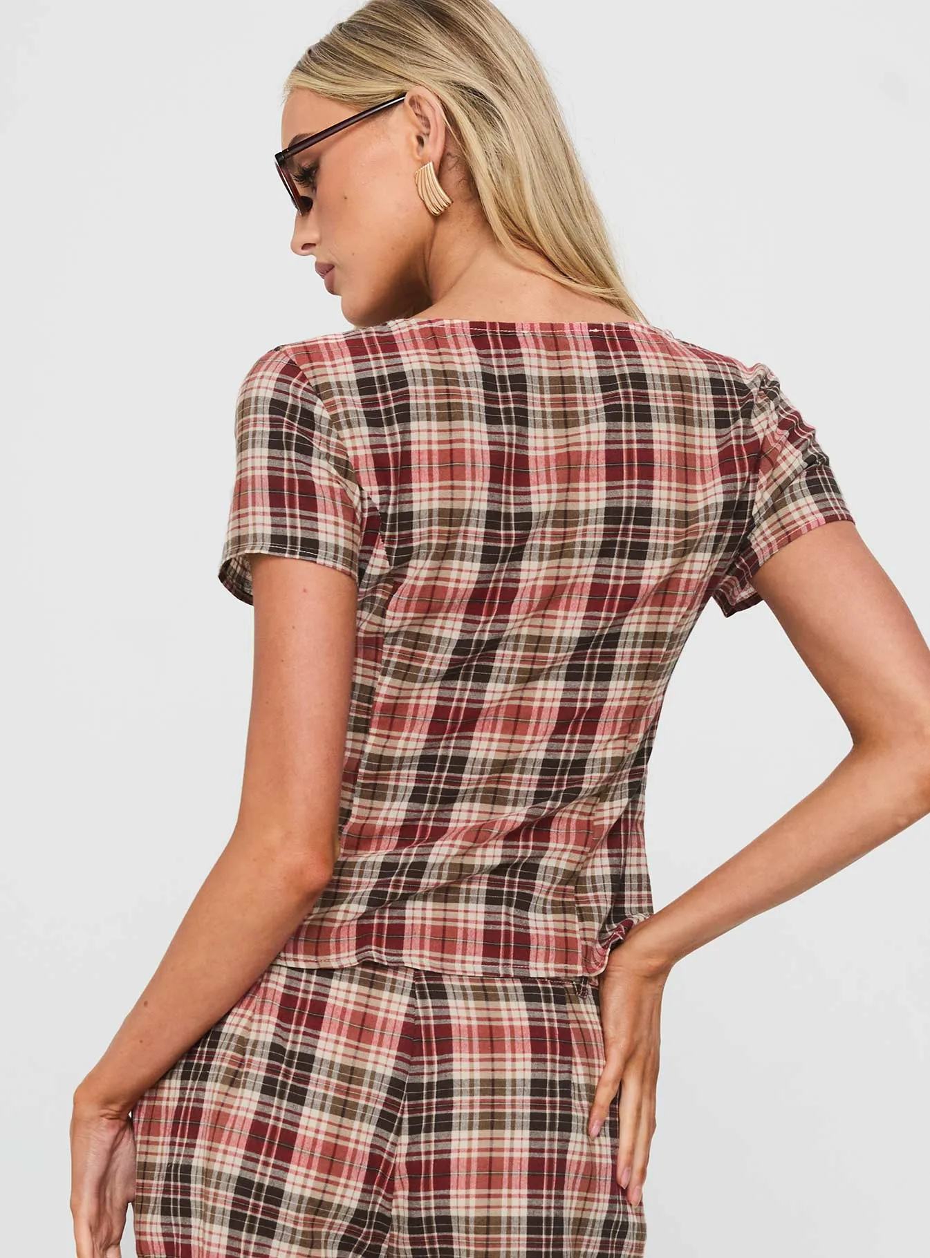 Odera Button Up Blouse Top Red Check sold by Princess Polly product image thumbnail 5