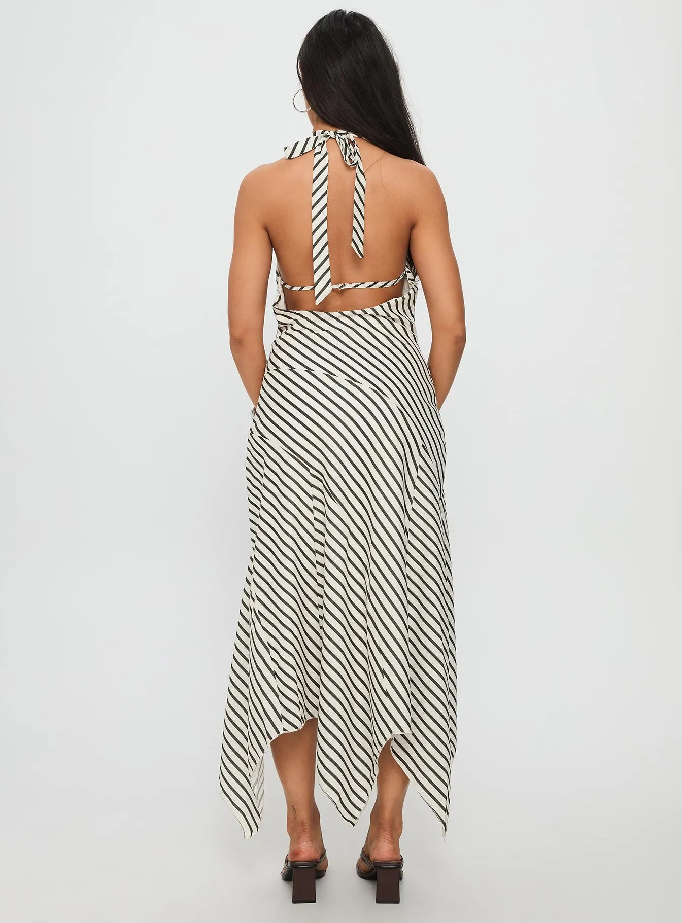 Junipa Halter Asymmetrical Maxi Dress White Stripe sold by Princess Polly product image thumbnail 5