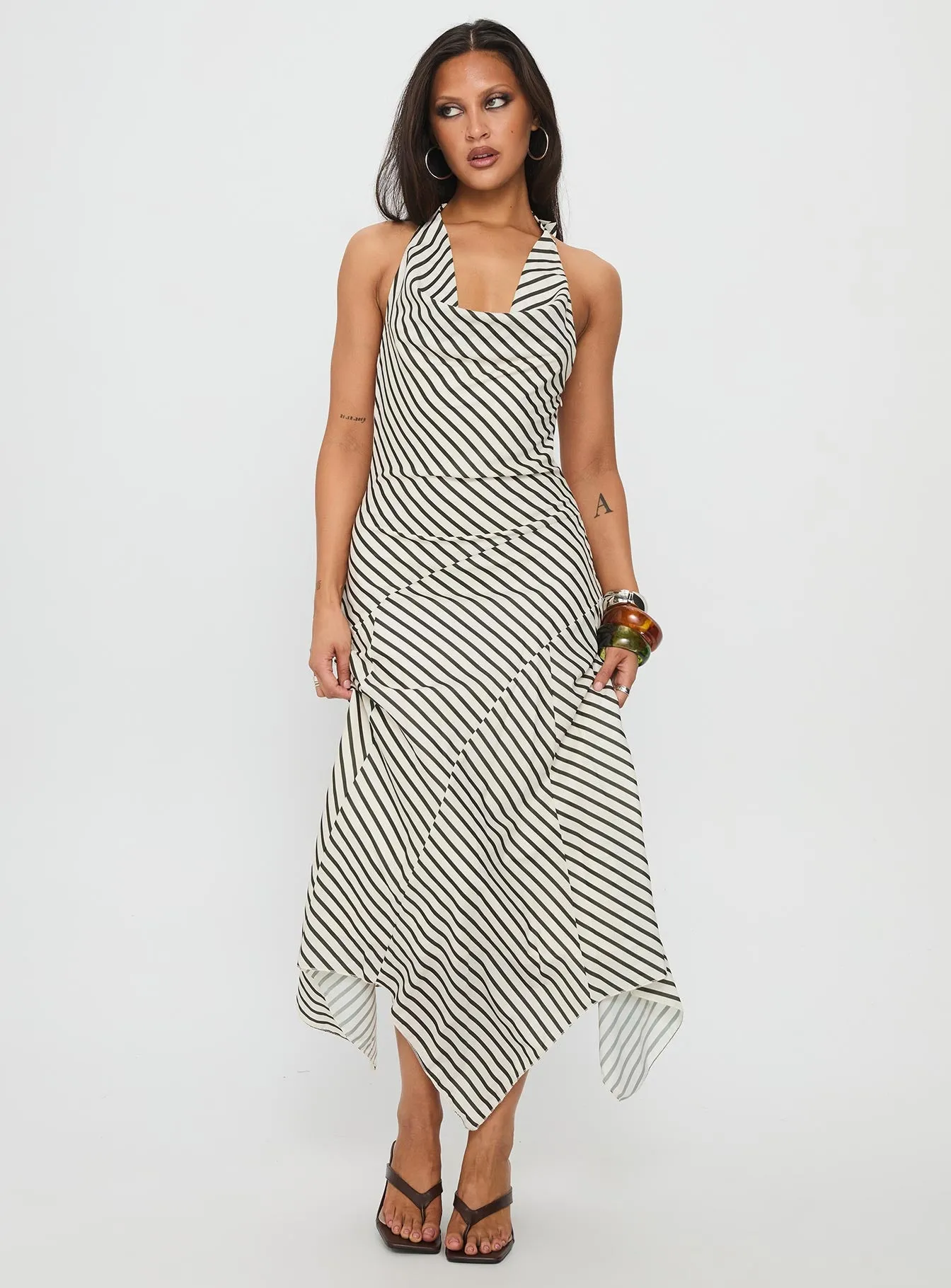 Junipa Halter Asymmetrical Maxi Dress White Stripe sold by Princess Polly product image thumbnail 2