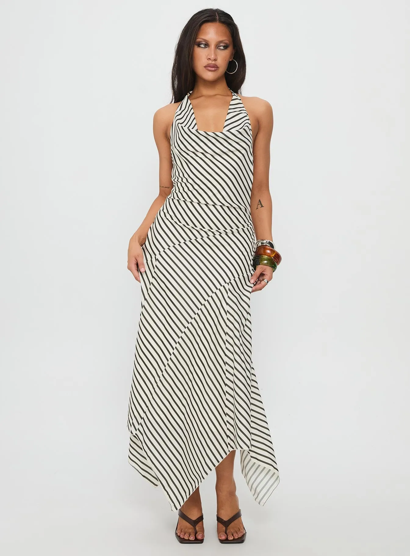 Junipa Halter Asymmetrical Maxi Dress White Stripe sold by Princess Polly product image thumbnail 3