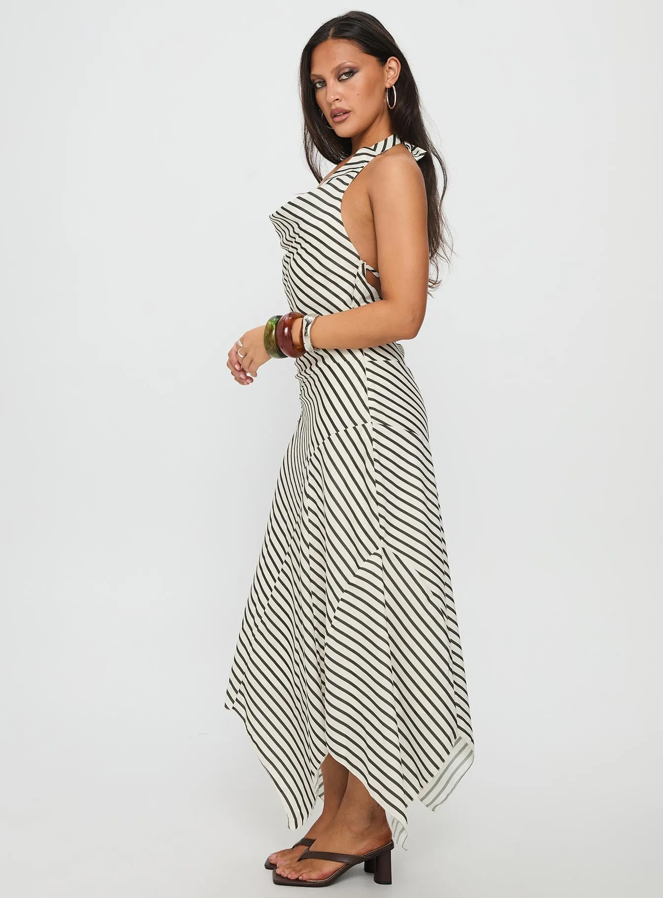 Junipa Halter Asymmetrical Maxi Dress White Stripe sold by Princess Polly product image thumbnail 4
