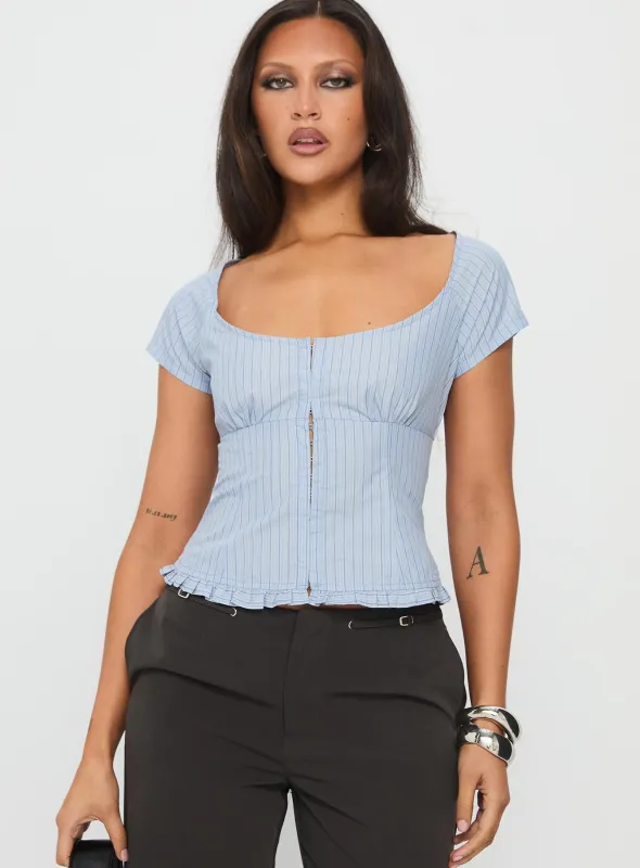 Nymera Short Sleeve Blouse Top Blue Stripe sold by Princess Polly
