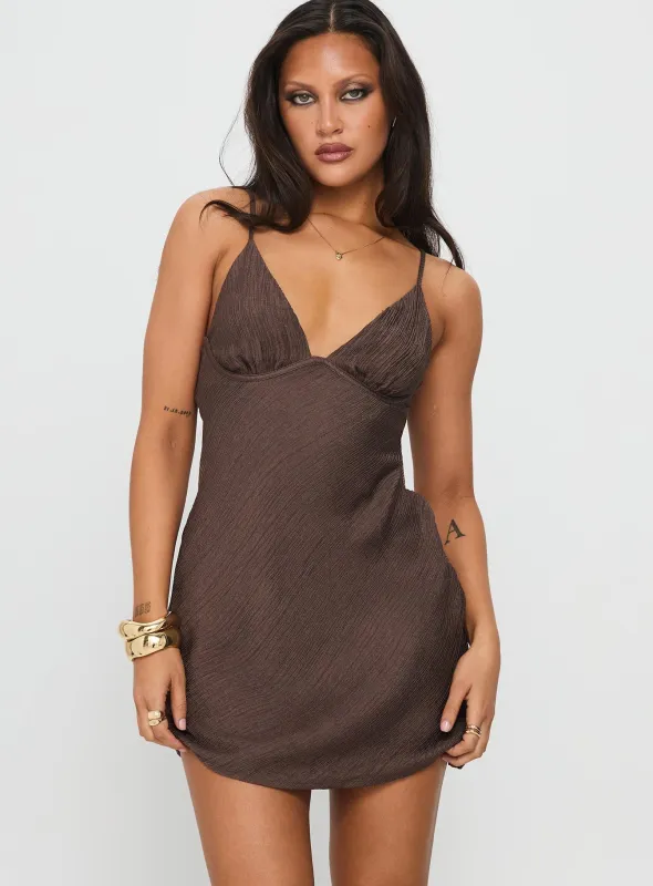 Makaia Balconette Mini Dress Brown sold by Princess Polly