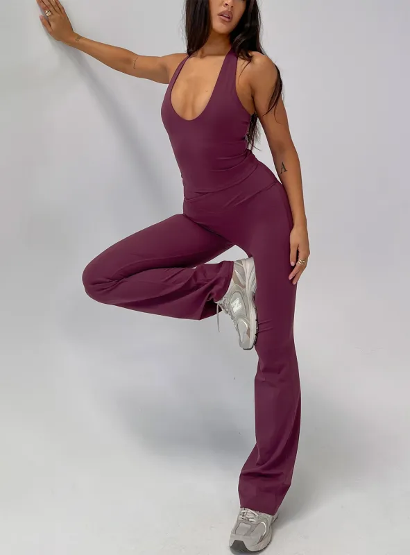 Sunday Session Active Flare Leg Pant Plum sold by Princess Polly