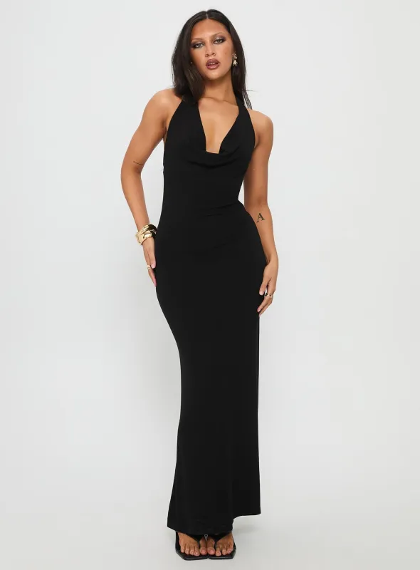 Diamonde Halter Scarf Maxi Dress Black sold by Princess Polly