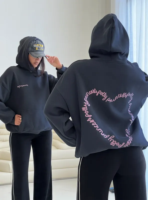 Princess Polly Love Letter Graphic Hoodie Slate Grey sold by Princess Polly