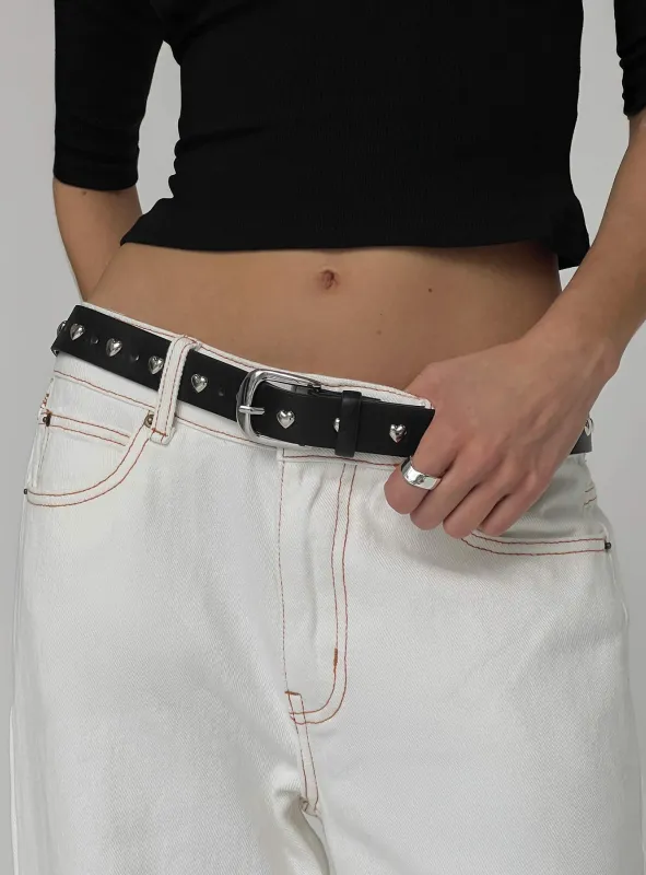 Speakeasy Heart Studded Belt Black / Silver sold by Princess Polly