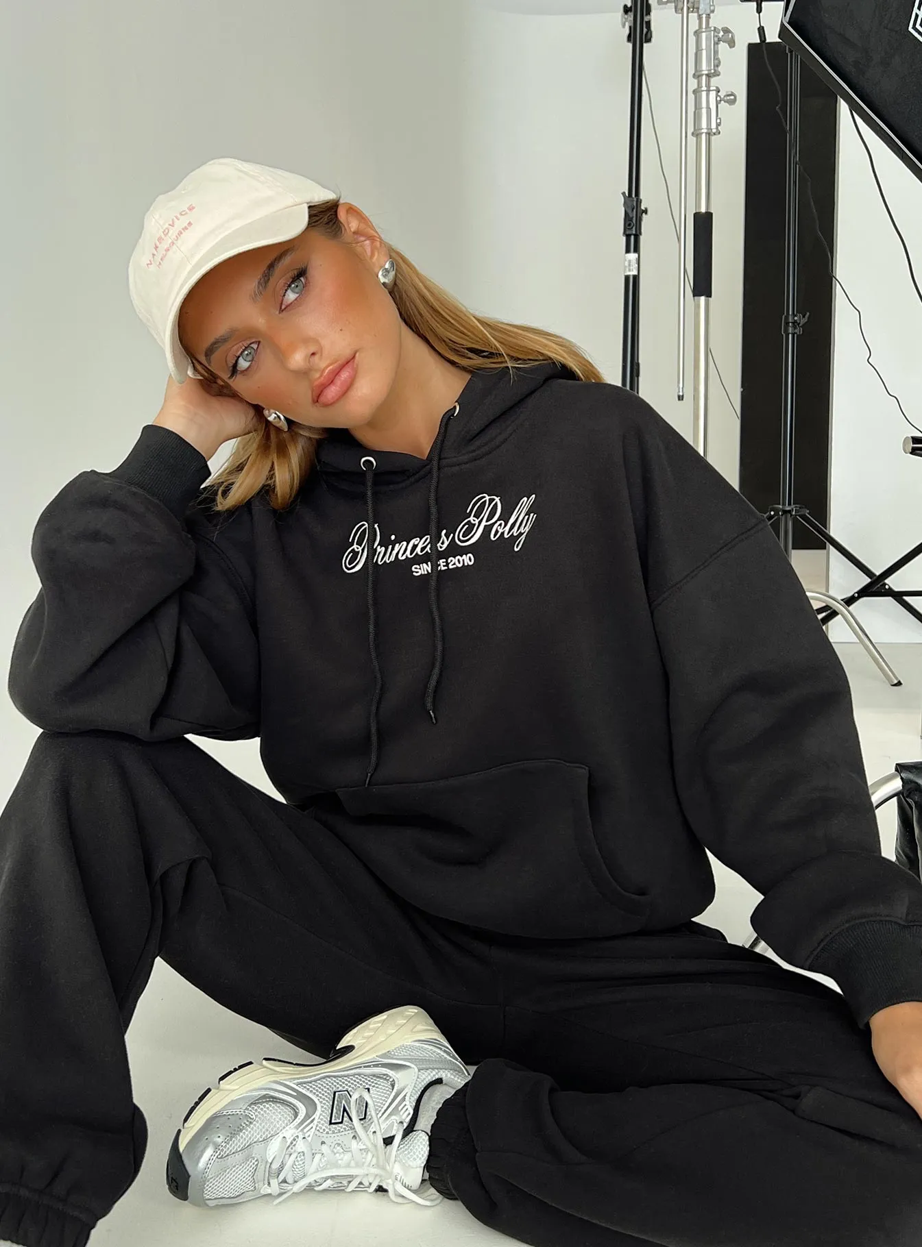 Princess Polly Hooded Sweatshirt Script Black / Ivory sold by Princess Polly