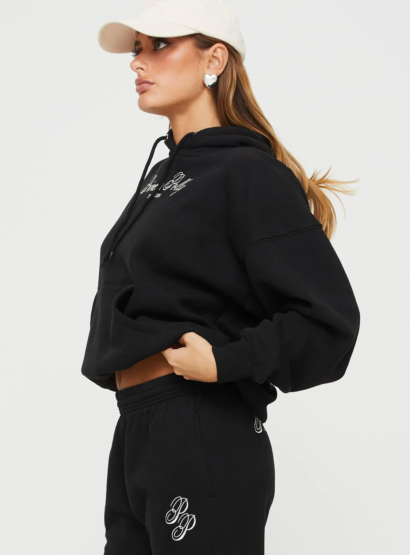 Princess Polly Hooded Sweatshirt Script Black / Ivory sold by Princess Polly product image thumbnail 4