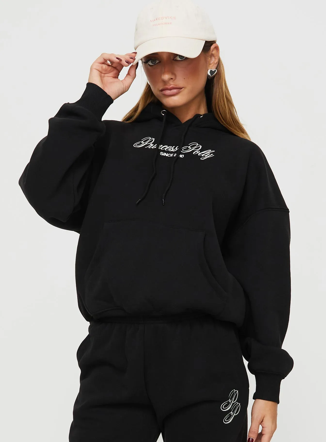 Princess Polly Hooded Sweatshirt Script Black / Ivory sold by Princess Polly product image thumbnail 2