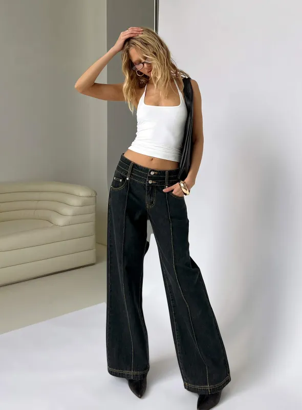 Hannalee Low Rise Wide Leg Cargo Jeans Grunge Wash sold by Princess Polly