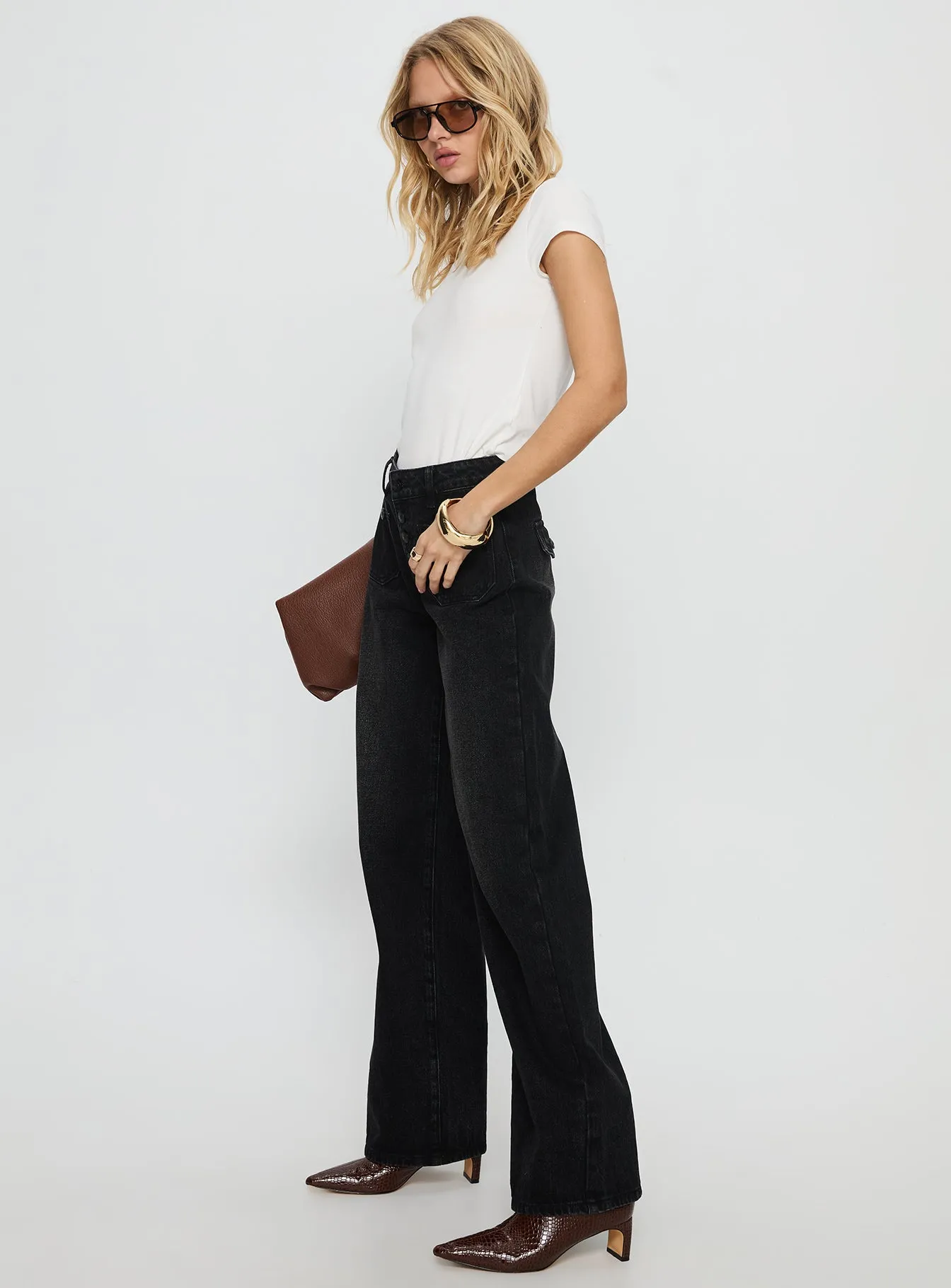 Carianne Low Rise Wide Leg Jeans Washed Black sold by Princess Polly product image thumbnail 4