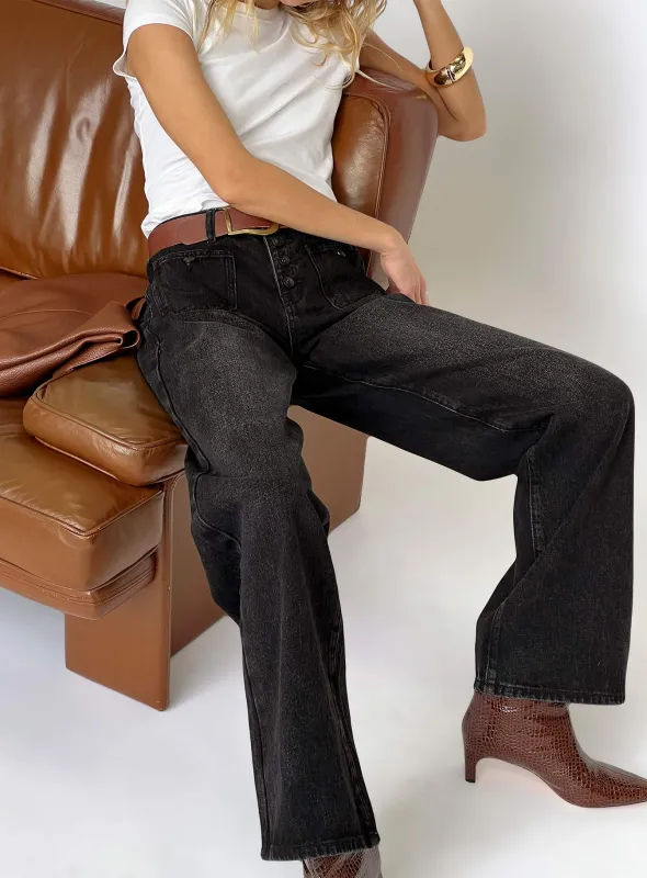 Carianne Low Rise Wide Leg Jeans Washed Black sold by Princess Polly