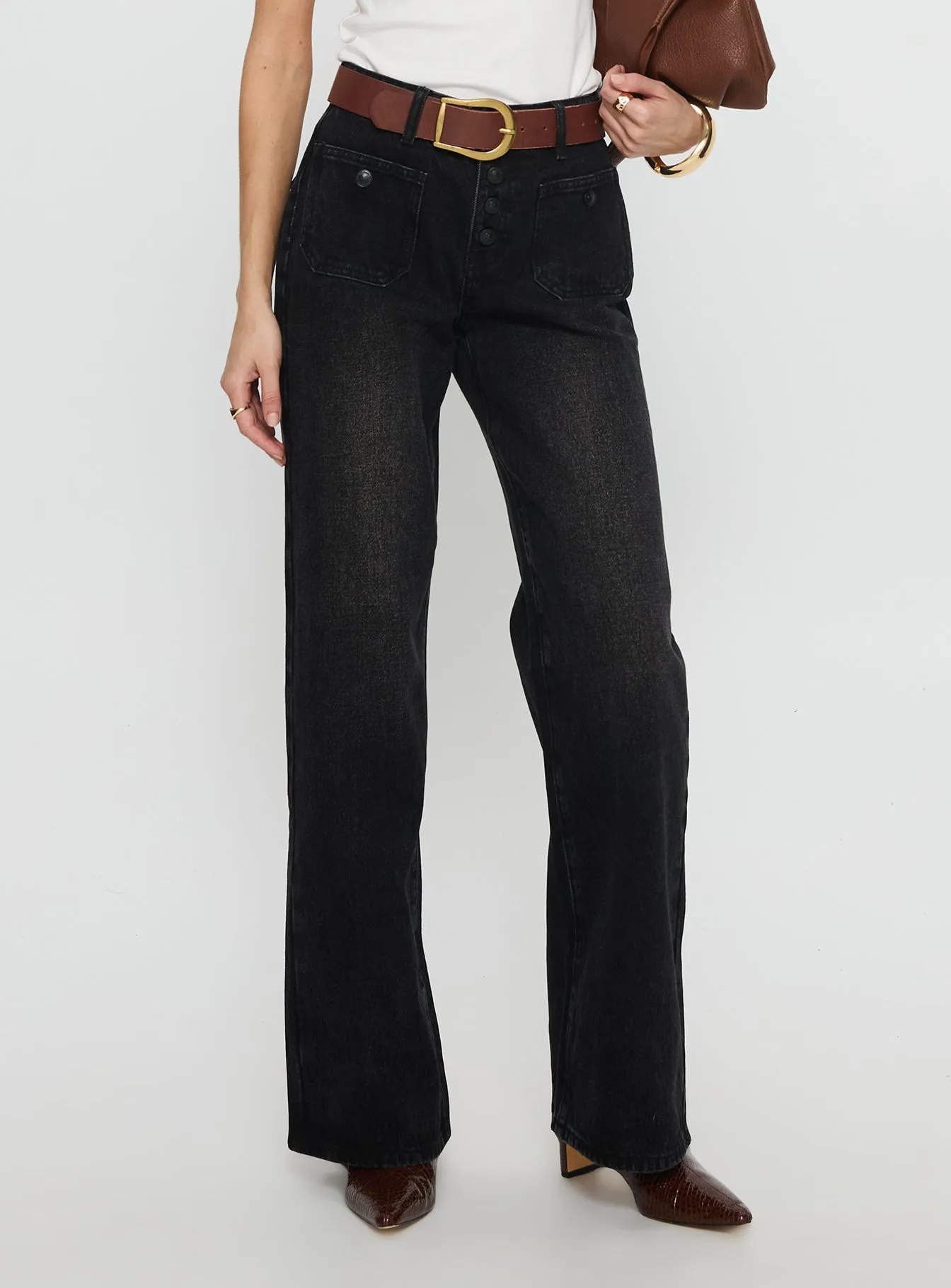 Carianne Low Rise Wide Leg Jeans Washed Black sold by Princess Polly product image thumbnail 2
