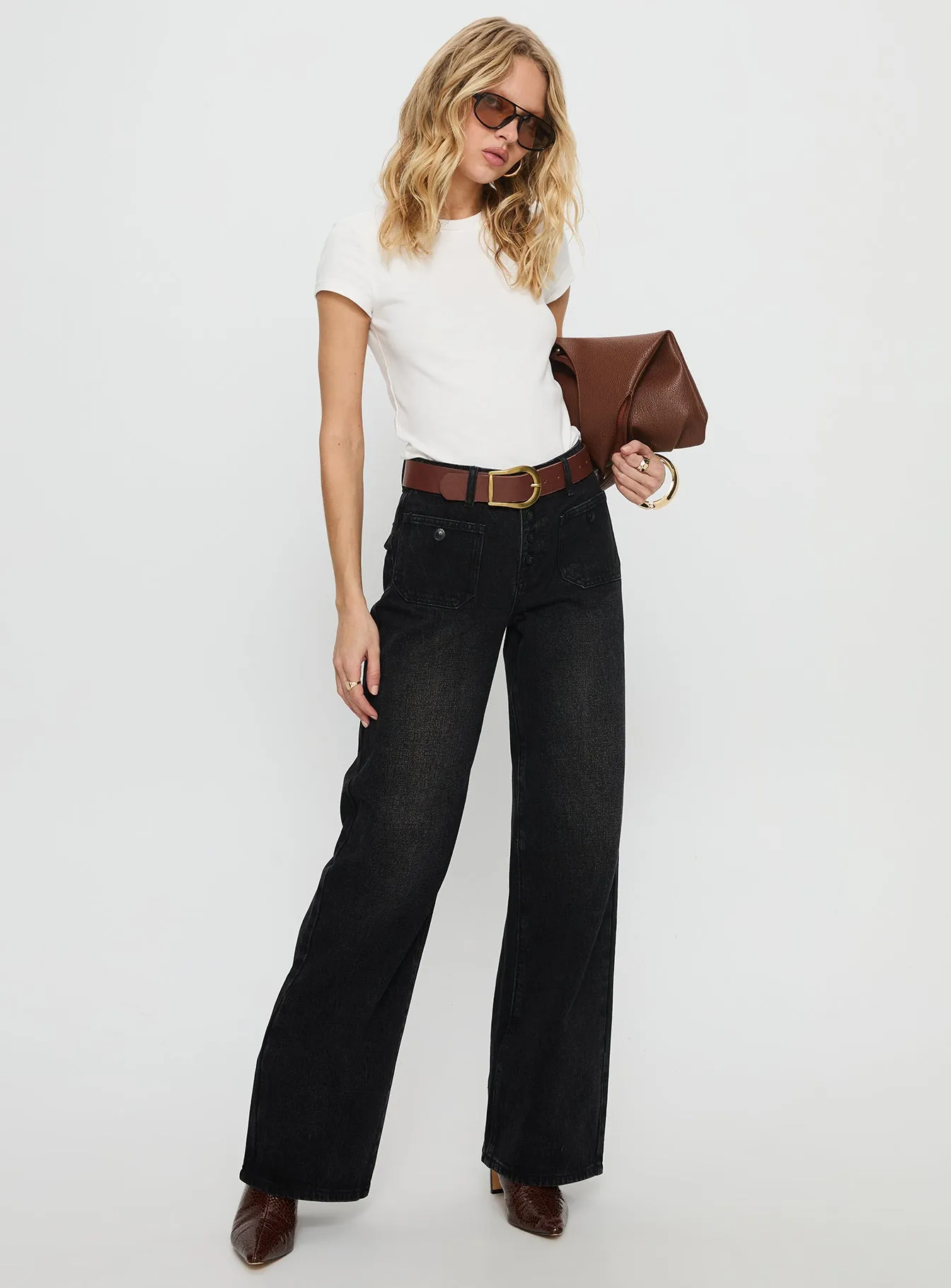 Carianne Low Rise Wide Leg Jeans Washed Black sold by Princess Polly product image thumbnail 3