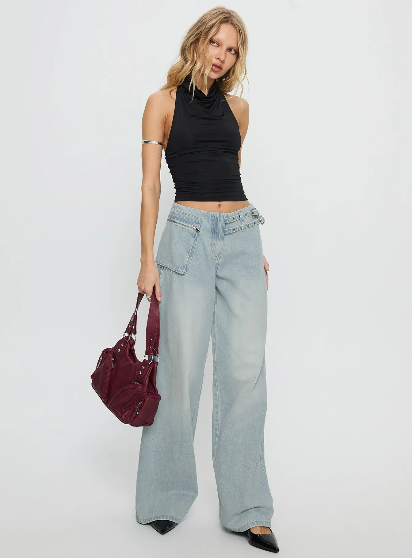 Paltrow Mid Rise Wide Leg Cargo Jeans Faded Blue Wash sold by Princess Polly product image thumbnail 3