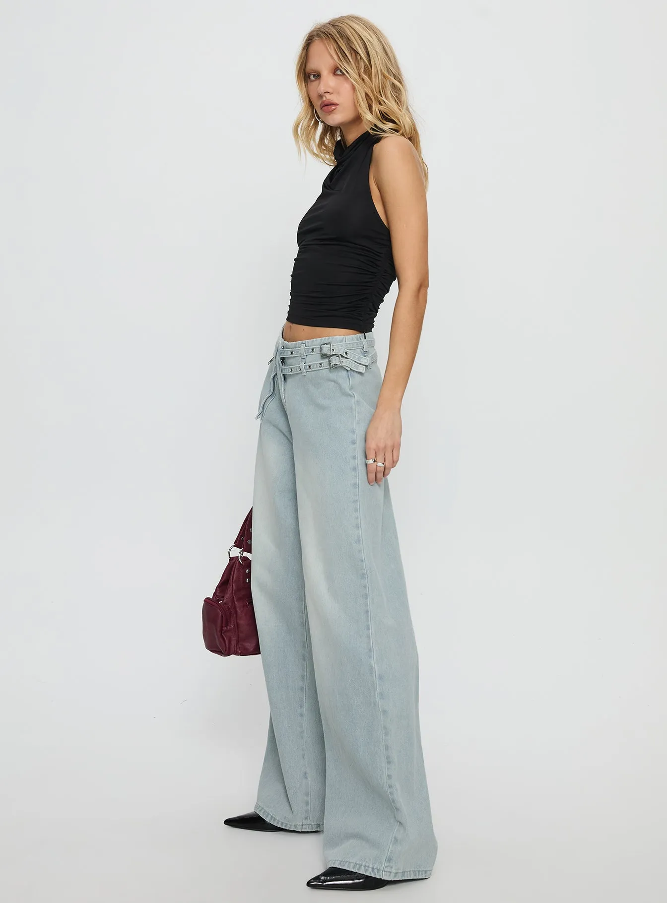 Paltrow Mid Rise Wide Leg Cargo Jeans Faded Blue Wash sold by Princess Polly product image thumbnail 4