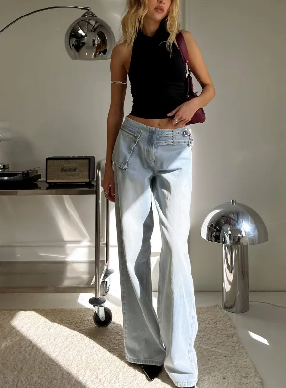 Paltrow Mid Rise Wide Leg Cargo Jeans Faded Blue Wash sold by Princess Polly