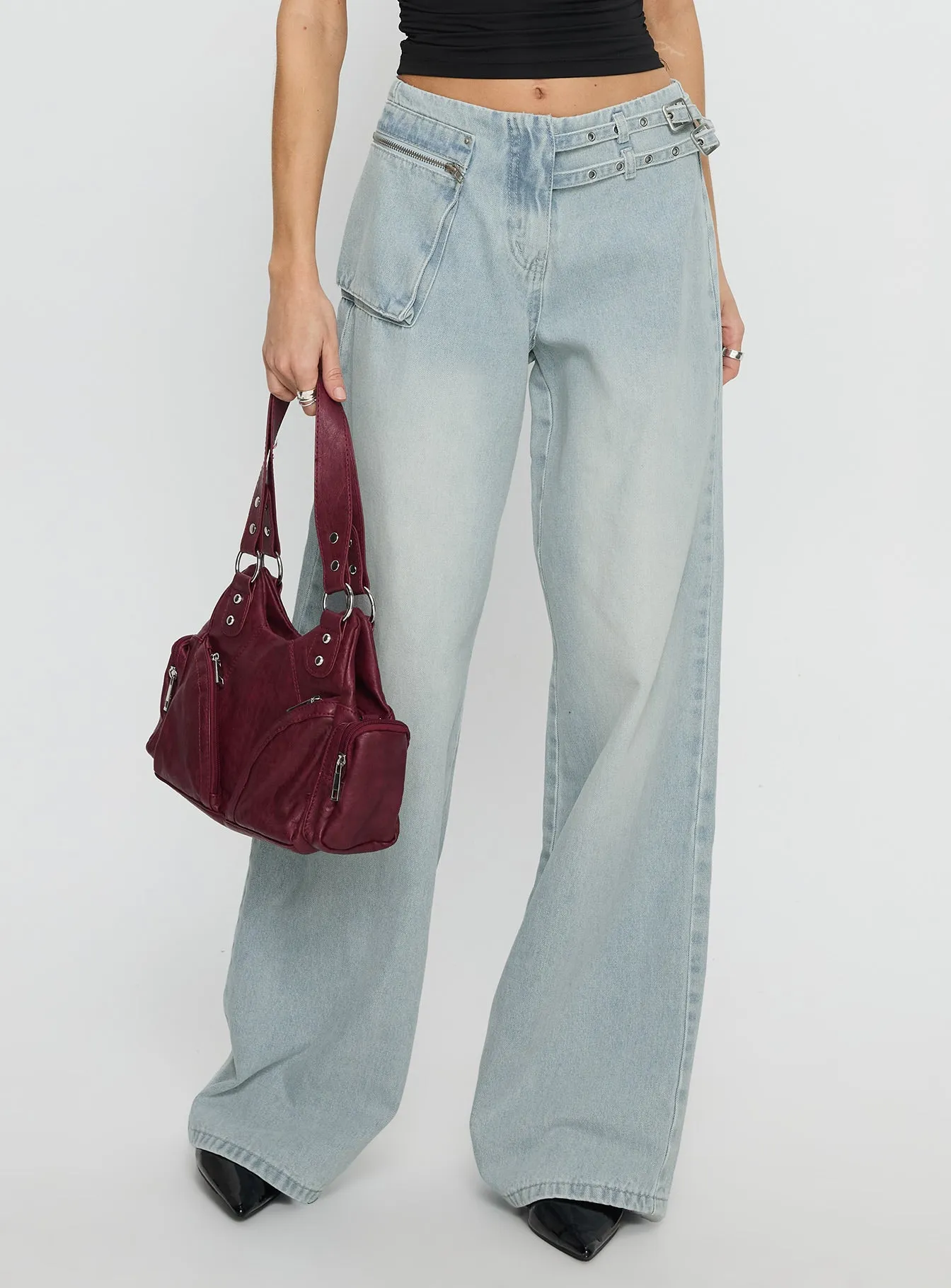Paltrow Mid Rise Wide Leg Cargo Jeans Faded Blue Wash sold by Princess Polly product image thumbnail 2