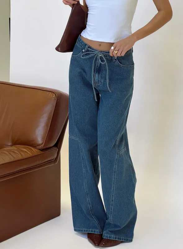 Bruiser Mid Rise Wide Leg Jeans Mid Blue Wash sold by Princess Polly