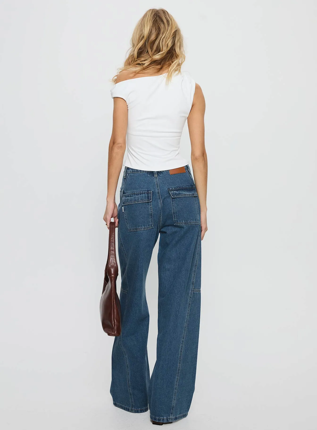 Bruiser Tie Waist Mid Rise Wide Leg Jeans Mid Blue Wash sold by Princess Polly product image thumbnail 5